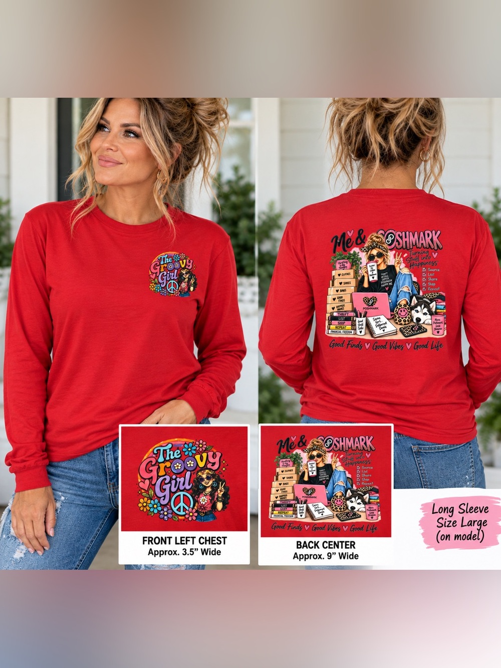 Groovy Girl -Poshmark Gildan Long Sleeve Tee Size Large Unisex DTF - Picture 2 of 7